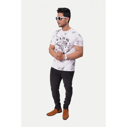 Rosolly Men'sÂ Casual Half sleeve Printed Cotton Crew Neck T-shirt (White)