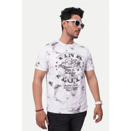 Rosolly Men'sÂ Casual Half sleeve Printed Cotton Crew Neck T-shirt (White)