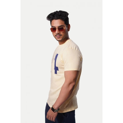 Rosolly Men'sÂ Casual Half sleeve Printed Cotton Crew Neck T-shirt (Beige)