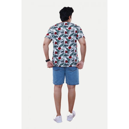 Rosolly Men'sÂ Casual Half sleeve Floral Printed Cotton Crew Neck T-shirt (White)