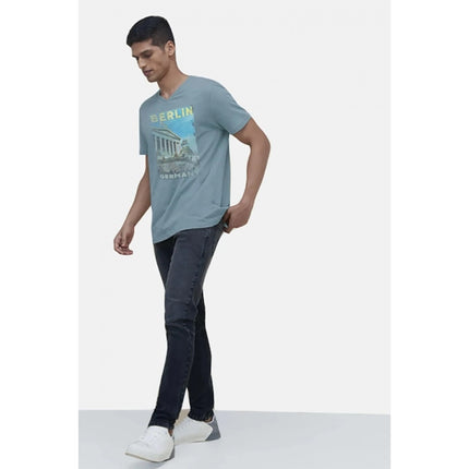 Rosolly Men'sÂ Casual Half sleeve Digital Printed Cotton Crew Neck T-shirt (Teal)