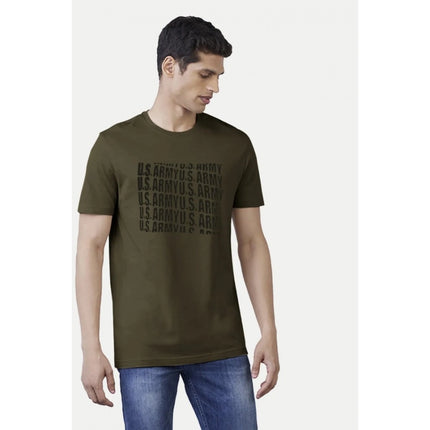 Rosolly Men'sÂ Casual Half sleeve Printed Cotton Crew Neck T-shirt (Dark Green)