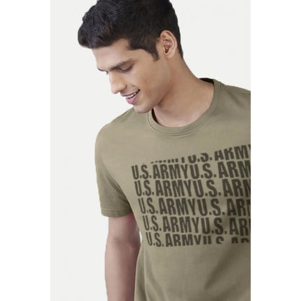 Rosolly Men'sÂ Casual Half sleeve Printed Cotton Crew Neck T-shirt (Green)