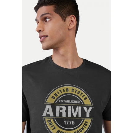 Rosolly Men'sÂ Casual Half sleeve Printed Cotton Crew Neck T-shirt (Black)