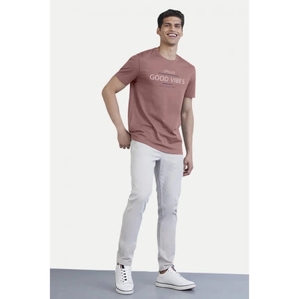 Rosolly Men'sÂ Casual Half sleeve Printed Cotton Crew Neck T-shirt (Pink)