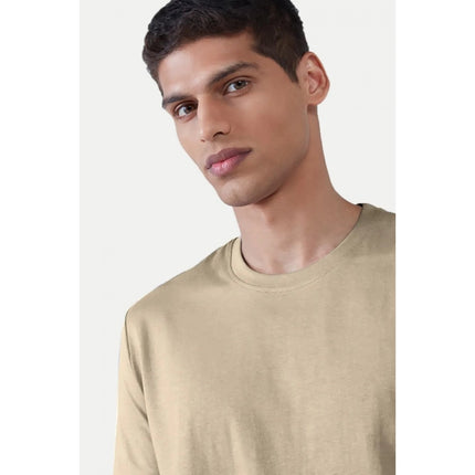 Rosolly Men'sÂ Casual Half sleeve SolidÂ Polyester Crew Neck T-shirt (Beige)