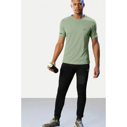 Rosolly Men'sÂ Casual Half sleeve SolidÂ Polyester Crew Neck T-shirt (Pista)