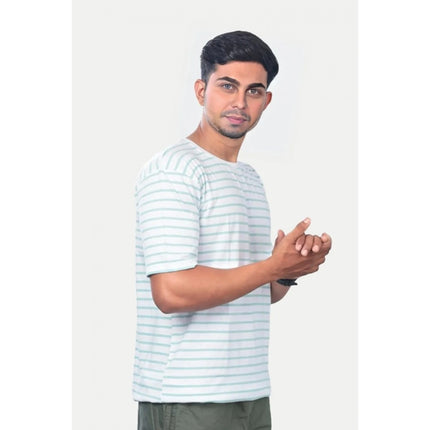 Rosolly Men'sÂ Casual Half sleeve Stripped Cotton Crew Neck T-shirt (Green)