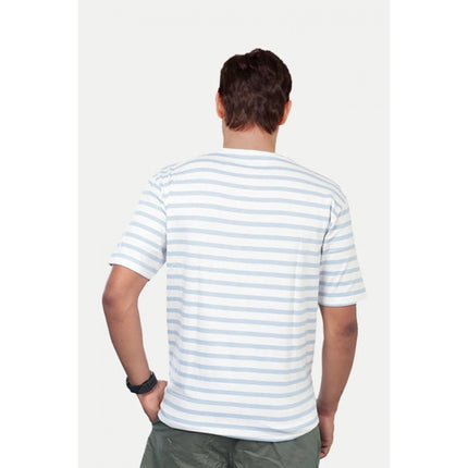 Rosolly Men'sÂ Casual Half sleeve Stripped Cotton Crew Neck T-shirt (White)