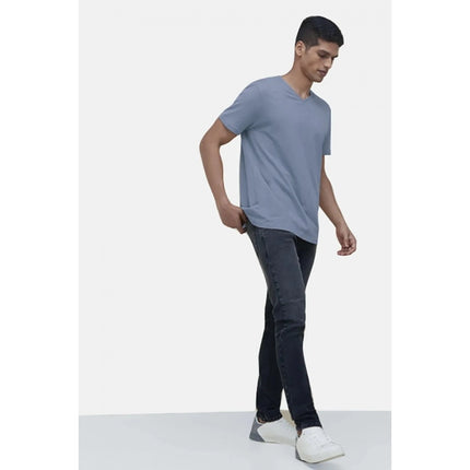 Rosolly Men'sÂ Casual Half sleeve SolidÂ Cotton V Neck T-shirt (Blue)