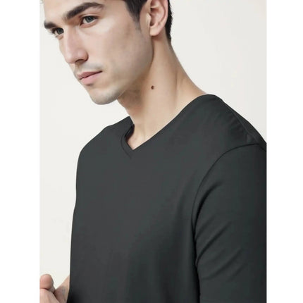 Rosolly Men'sÂ Casual Half sleeve SolidÂ Cotton V Neck T-shirt (Black)