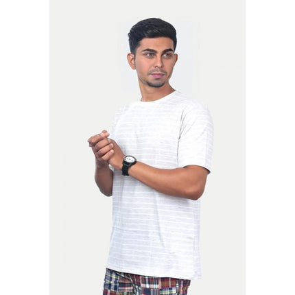 Rosolly Men'sÂ Casual Half sleeve Stripped Cotton Crew Neck T-shirt (GreyÂ )