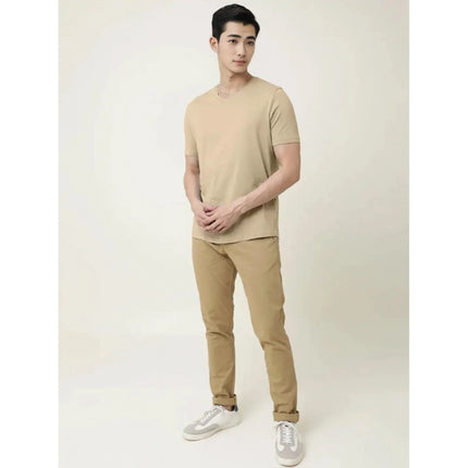 Rosolly Men'sÂ Casual Half sleeve SolidÂ Cotton V Neck T-shirt (Beige)