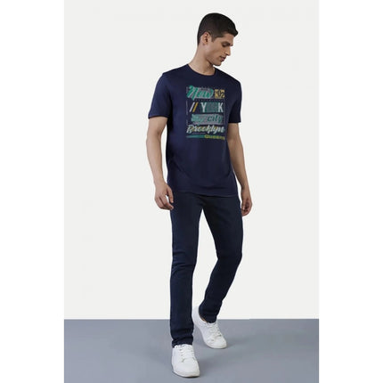Rosolly Men'sÂ Casual Half sleeve Printed Polyester Crew Neck T-shirt (Navy)