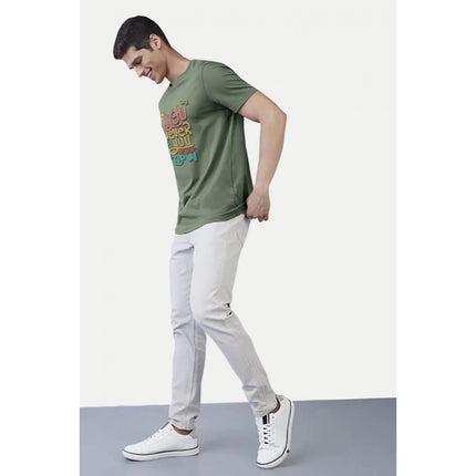 Rosolly Men'sÂ Casual Half sleeve Printed Polyester Crew Neck T-shirt (Green)