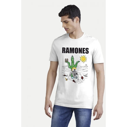 Rosolly Men'sÂ Casual Half sleeve Printed Polyester Crew Neck T-shirt (White)