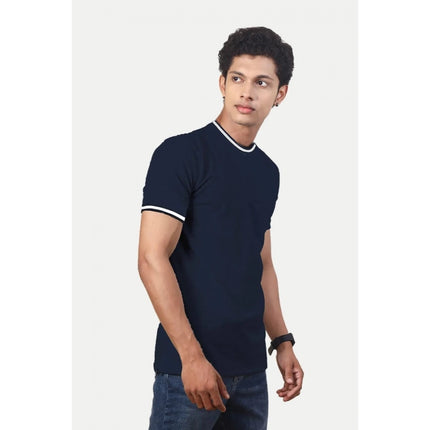 Rosolly Men'sÂ Casual Half sleeve SolidÂ Polyester Crew Neck T-shirt (Navy)