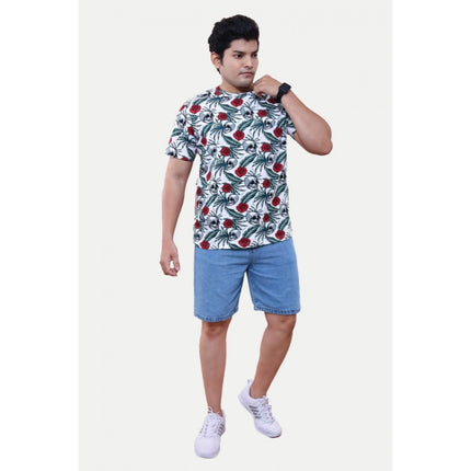Rosolly Men'sÂ Casual Half sleeve Floral Printed Cotton Crew Neck T-shirt (White)
