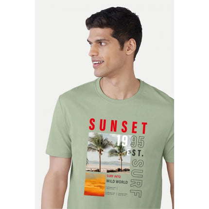 Rosolly Men'sÂ Casual Half sleeve Digital Printed Cotton Crew Neck T-shirt (Pista)