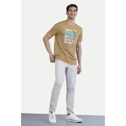 Rosolly Men'sÂ Casual Half sleeve Digital Printed Cotton Crew Neck T-shirt (Sand)