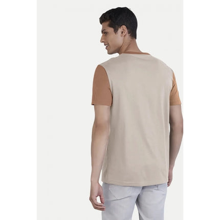 Rosolly Men'sÂ Casual Half sleeve Printed Cotton Crew Neck T-shirt (Cream)