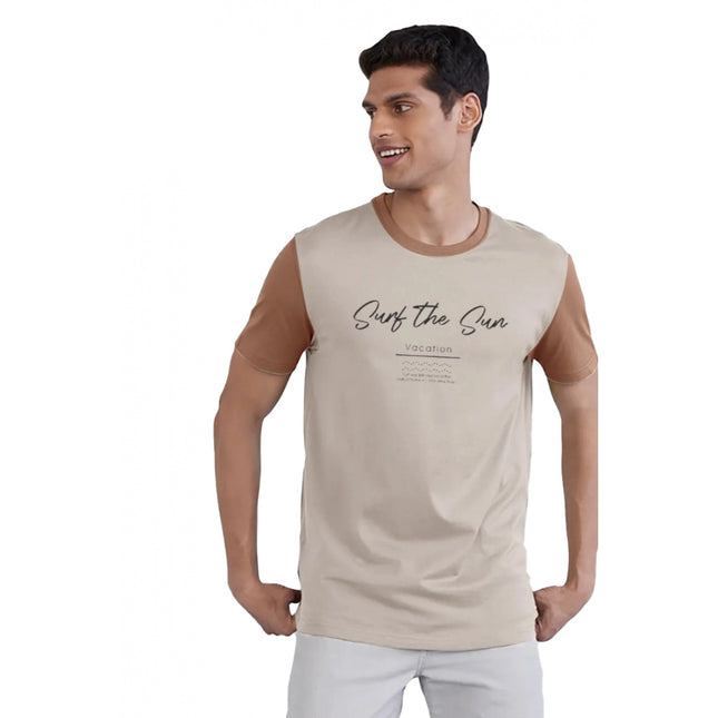 Rosolly Men'sÂ Casual Half sleeve Printed Cotton Crew Neck T-shirt (Cream)