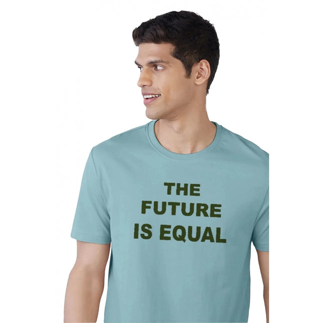 Rosolly Men'sÂ Casual Half sleeve Printed Cotton Crew Neck T-shirt (Light Blue)