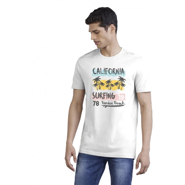 Rosolly Men'sÂ Casual Half sleeve Printed Polyester Crew Neck T-shirt (White)