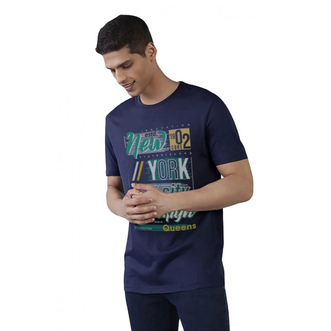Rosolly Men'sÂ Casual Half sleeve Printed Polyester Crew Neck T-shirt (Navy)