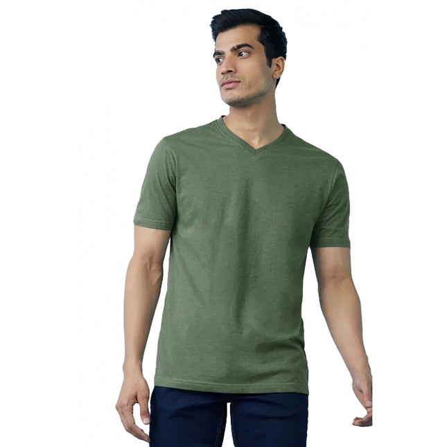 Rosolly Men'sÂ Casual Half sleeve SolidÂ Cotton V Neck T-shirt (Green)