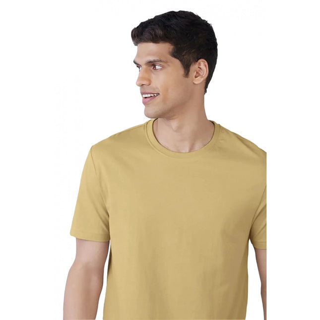 Rosolly Men'sÂ Casual Half sleeve SolidÂ Polyester Crew Neck T-shirt (Sand)