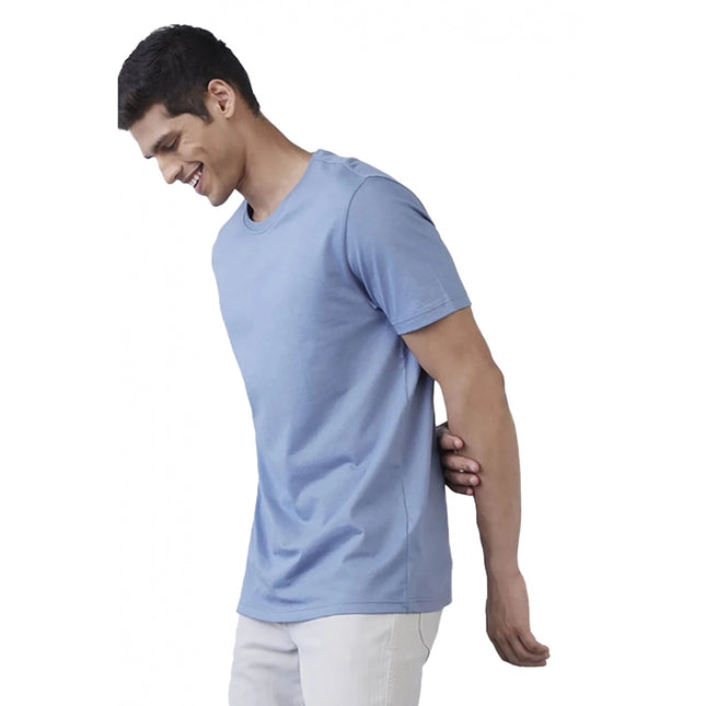 Rosolly Men'sÂ Casual Half sleeve SolidÂ Polyester Crew Neck T-shirt (Light Blue)