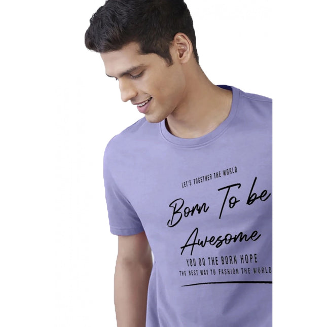 Rosolly Men'sÂ Casual Half sleeve Printed Cotton Crew Neck T-shirt (Purple)
