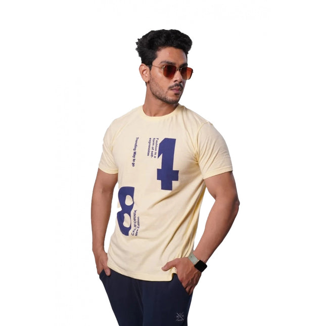 Rosolly Men'sÂ Casual Half sleeve Printed Cotton Crew Neck T-shirt (Beige)