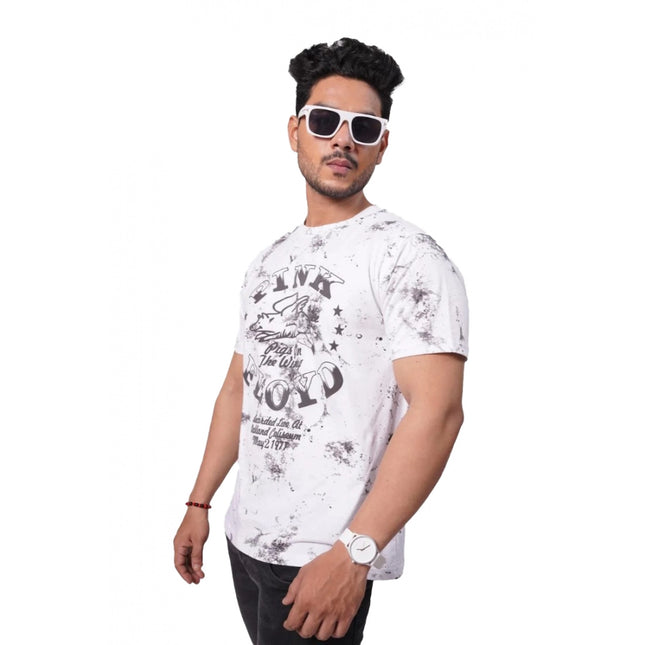 Rosolly Men'sÂ Casual Half sleeve Printed Cotton Crew Neck T-shirt (White)