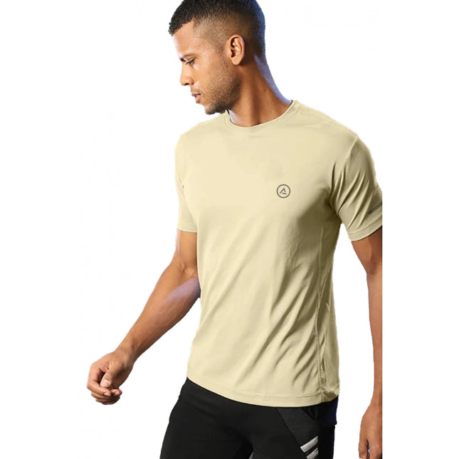 Rosolly Men'sÂ Casual Half sleeve SolidÂ Polyester Crew Neck T-shirt (Sand)