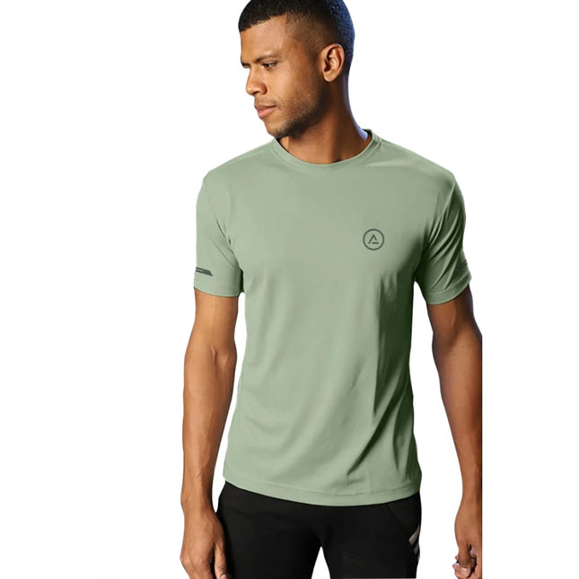 Rosolly Men'sÂ Casual Half sleeve SolidÂ Polyester Crew Neck T-shirt (Pista)