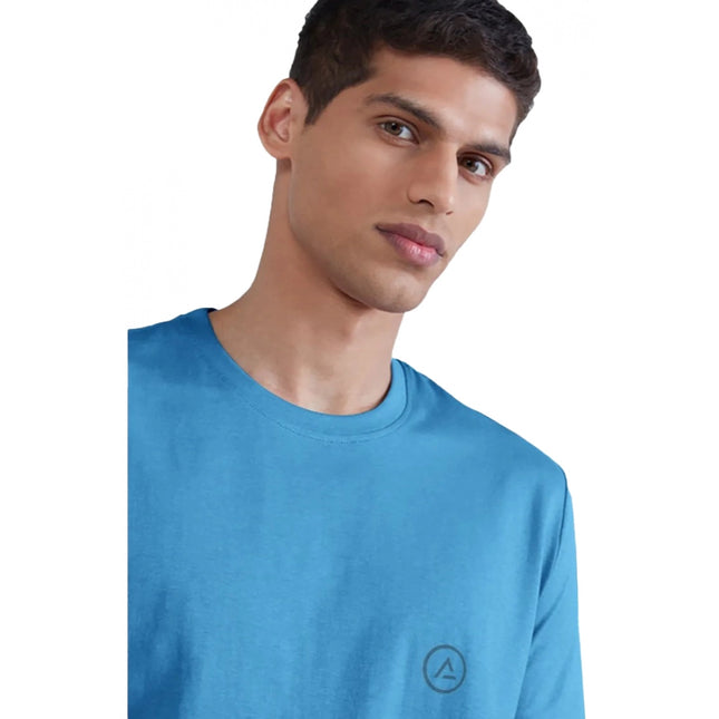 Rosolly Men'sÂ Casual Half sleeve SolidÂ Polyester Crew Neck T-shirt (Light Blue)