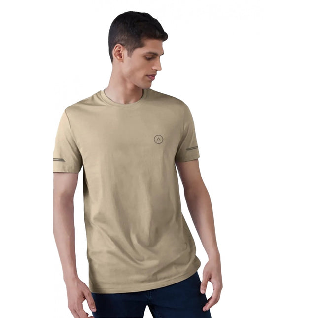 Rosolly Men'sÂ Casual Half sleeve SolidÂ Polyester Crew Neck T-shirt (Beige)