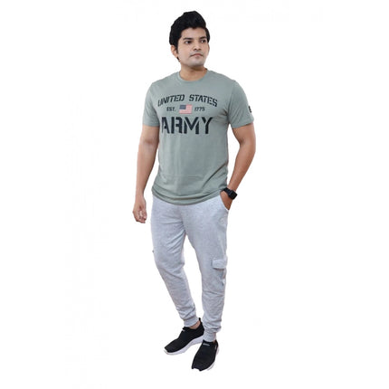 Rosolly Men'sÂ Casual Half sleeve Printed Cotton Crew Neck T-shirt (Grey)