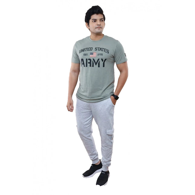 Rosolly Men'sÂ Casual Half sleeve Printed Cotton Crew Neck T-shirt (Grey)