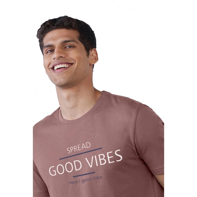 Rosolly Men'sÂ Casual Half sleeve Printed Cotton Crew Neck T-shirt (Pink)