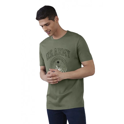 Rosolly Men'sÂ Casual Half sleeve Printed Cotton Crew Neck T-shirt (Military Green)