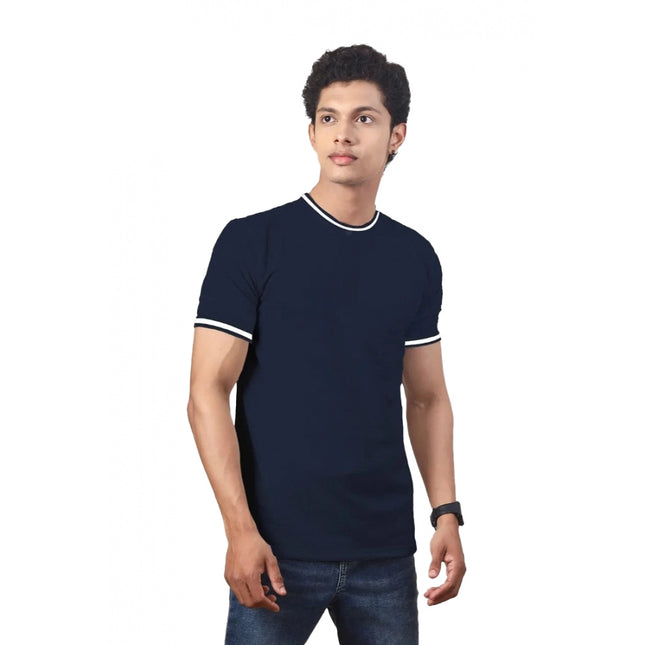 Rosolly Men'sÂ Casual Half sleeve SolidÂ Polyester Crew Neck T-shirt (Navy)