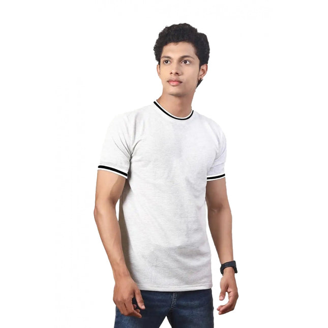 Rosolly Men'sÂ Casual Half sleeve SolidÂ Polyester Crew Neck T-shirt (Ecru)