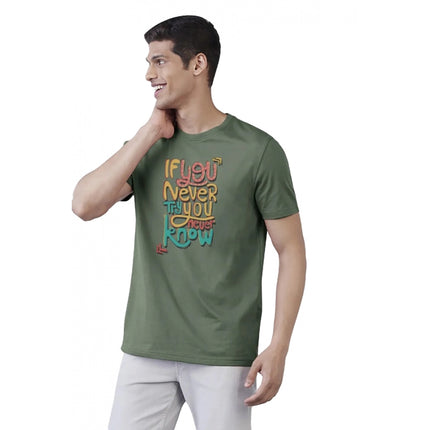 Rosolly Men'sÂ Casual Half sleeve Printed Polyester Crew Neck T-shirt (Green)