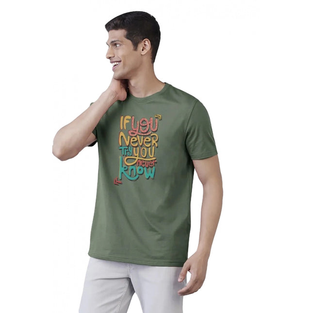 Rosolly Men'sÂ Casual Half sleeve Printed Polyester Crew Neck T-shirt (Green)