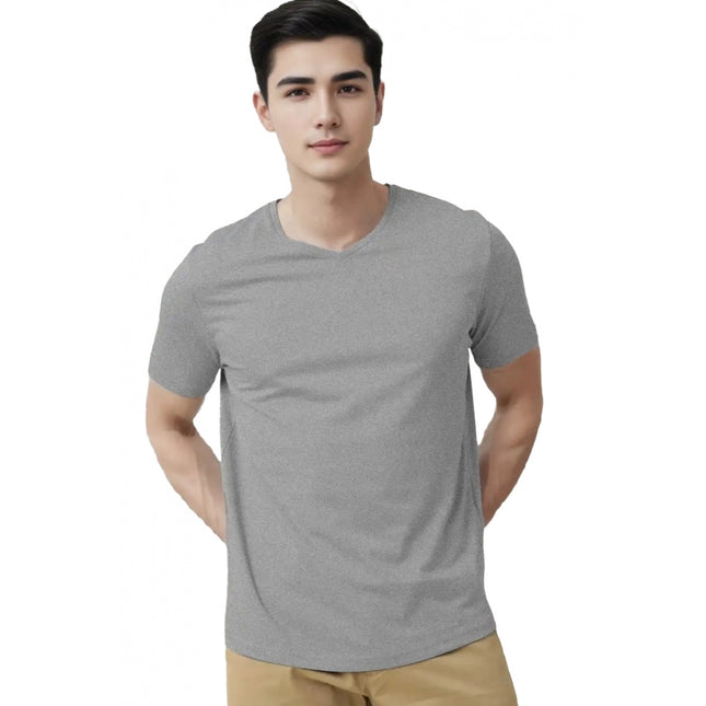 Rosolly Men'sÂ Casual Half sleeve SolidÂ Cotton V Neck T-shirt (Grey Melange)