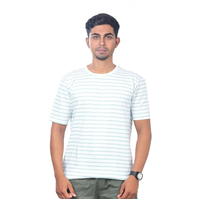 Rosolly Men'sÂ Casual Half sleeve Stripped Cotton Crew Neck T-shirt (Green)