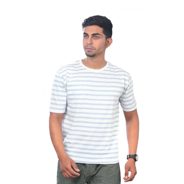 Rosolly Men'sÂ Casual Half sleeve Stripped Cotton Crew Neck T-shirt (White)